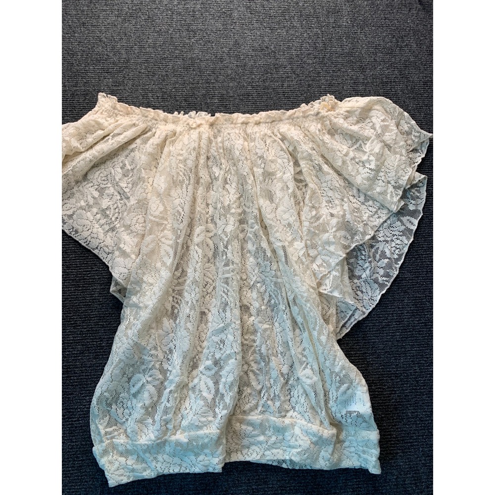 Jolt Lace Off the Shoulder Top Women Large Cream Boho Cottagecore Romantic Sheer